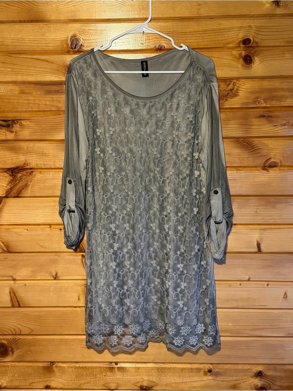 Sacred Threads Light Gray Lace Overlay Long Sleeve Dress